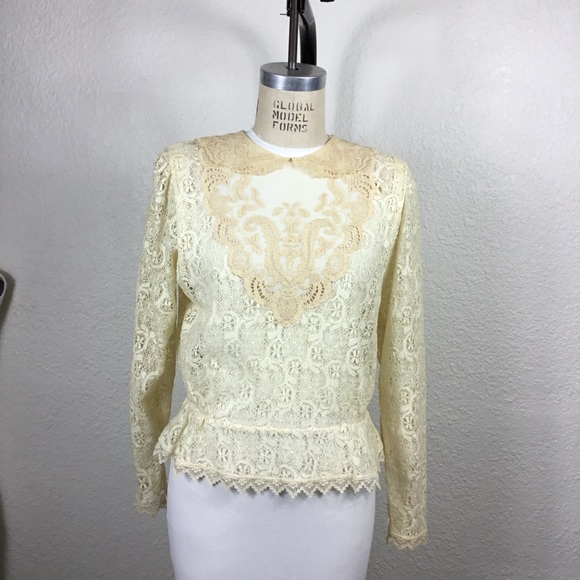 Outback Red Blouse Size S Sheer Vintage  Victorian 1970s Lace Long Sleev… - Picture 6 of 16